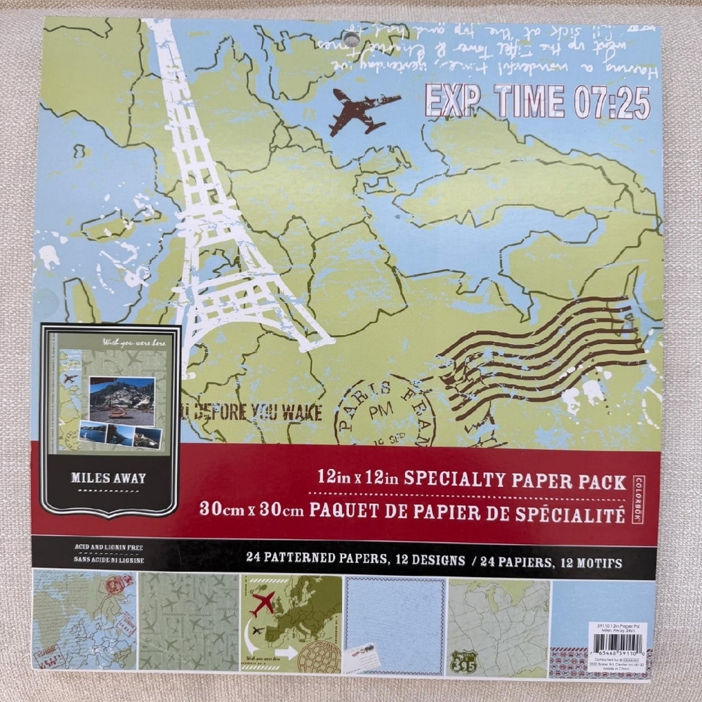 Brand New Colorbok "Miles Away" 12"x12" Specialty Paper Pack, Travel Theme